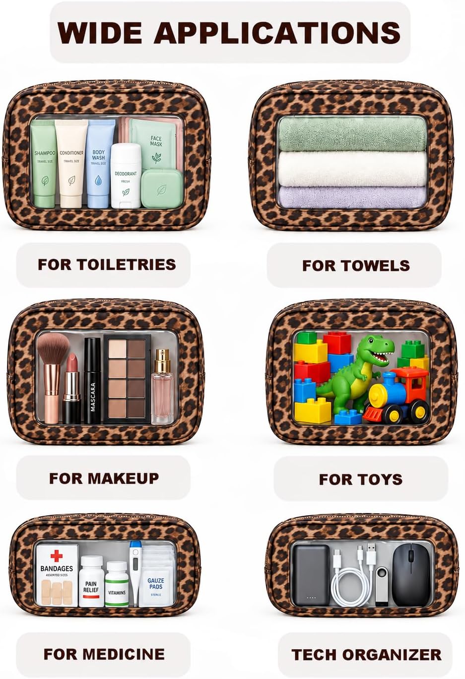 3 Piece Travel Clear Makeup Bag Set, Waterproof Cosemetic Bag with Makeup Brush Bag Make up Pouch Zipper TSA Approved Toiletry Bags for Traveling Car Accessory Bag