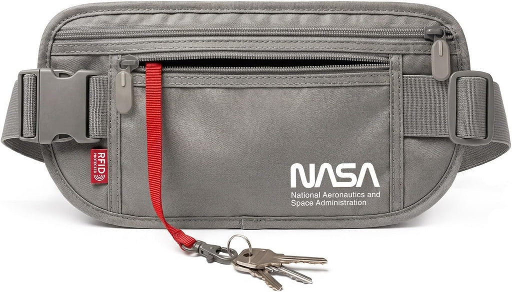 NASA Money Belt for Travel – Ultra-Flat, Anti-Theft RFID (Lunar Grey)