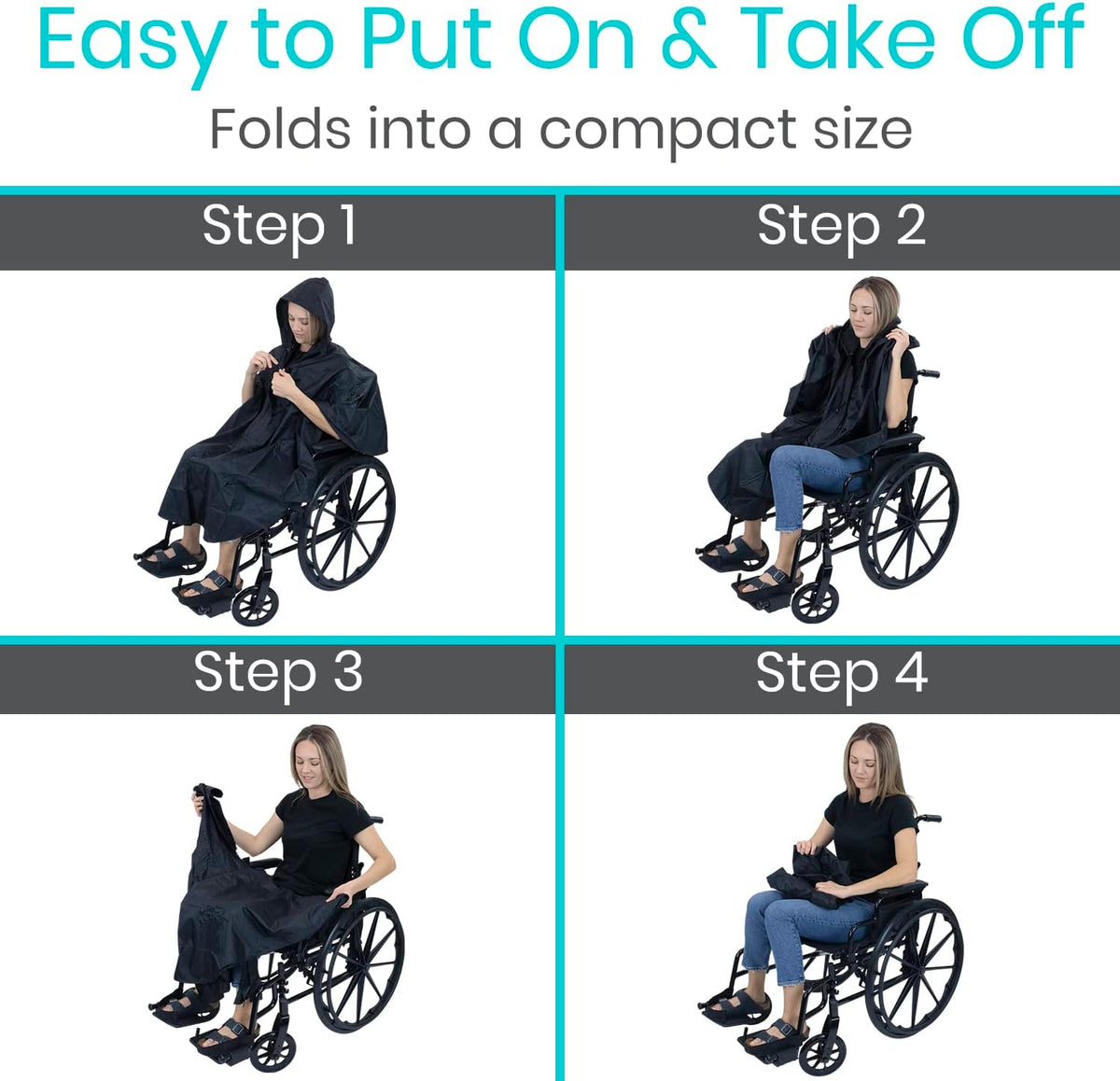 Vive Wheelchair Poncho - Lightweight, Breathable and Waterproof Raincoat - Reusable and Packable Cape With Hood- Men, Women