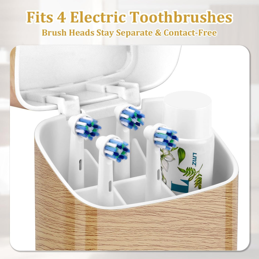 GFWARE Wood Electric Toothbrush Holder with Cover, Ventilated & Drainage