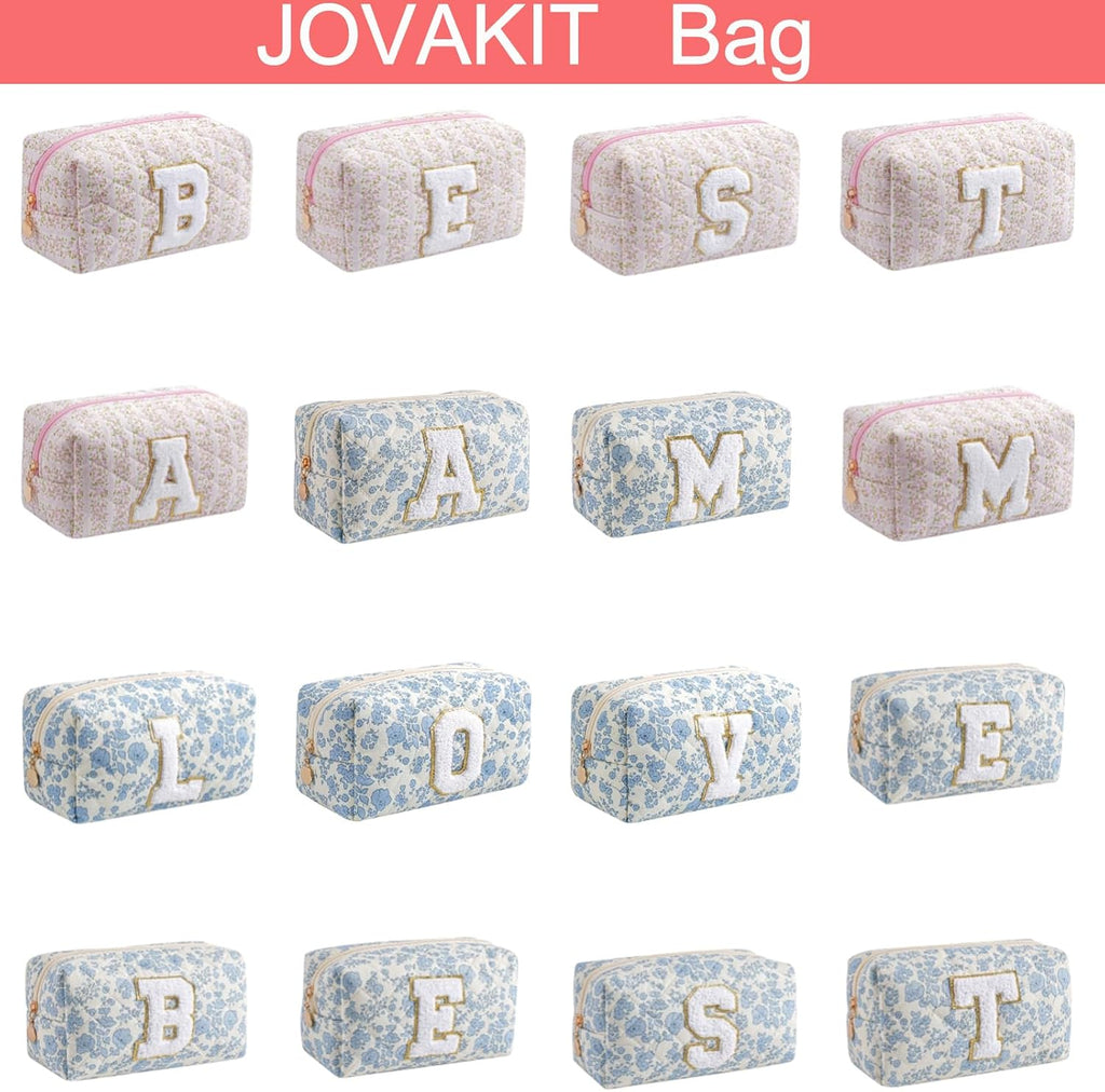 JOVAKIT Alphabet Makeup Bag Cosmetic Bag for Women, Christmas Gifts for Girls Age 6-18, Floral Flowers Coquette Travel Toiletry Zipper Make Up Pouch Organizer Trendy Stuff (Pink Floral R)