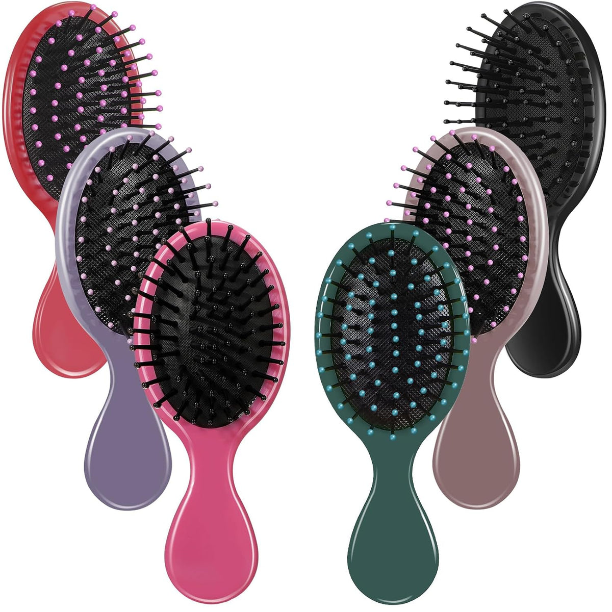 Epakh Mini Detangling Hair Brush Set - 6 Pack Travel Size Brushes for Kids, Toddlers, Babies and Women - Soft Bristles for Wet, Dry, Curly Hair - 6 Rustic Colors
