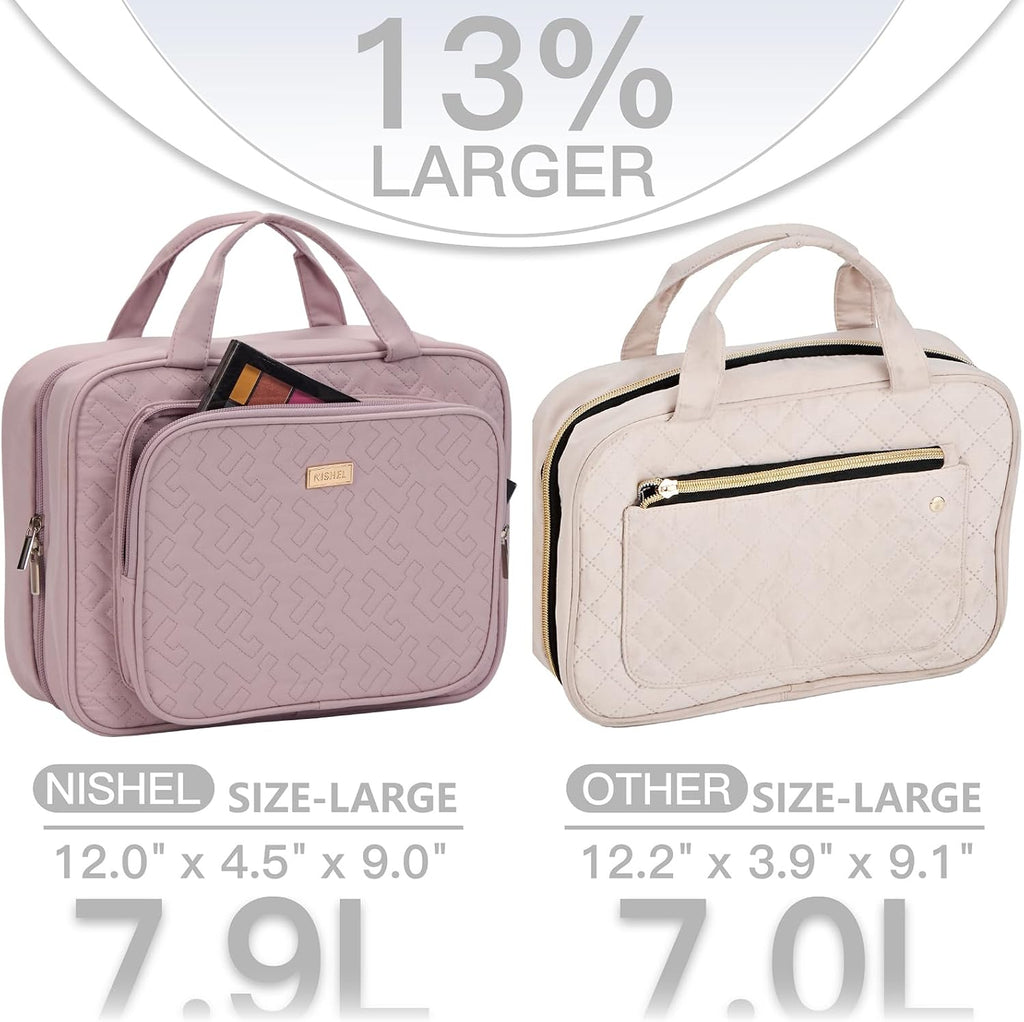 NISHEL Travel Toiletry Bag for Women Hanging Organizer Makeup Case Pockets