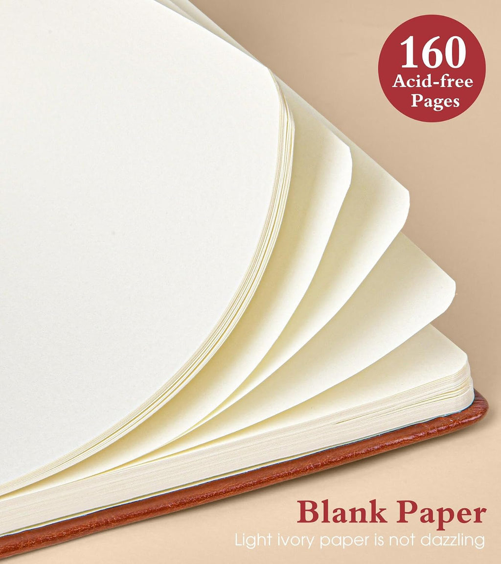PAIBAS A5 Lined Journal, Leather Bound Notebook for Work & Travel 5.8"×8.5"