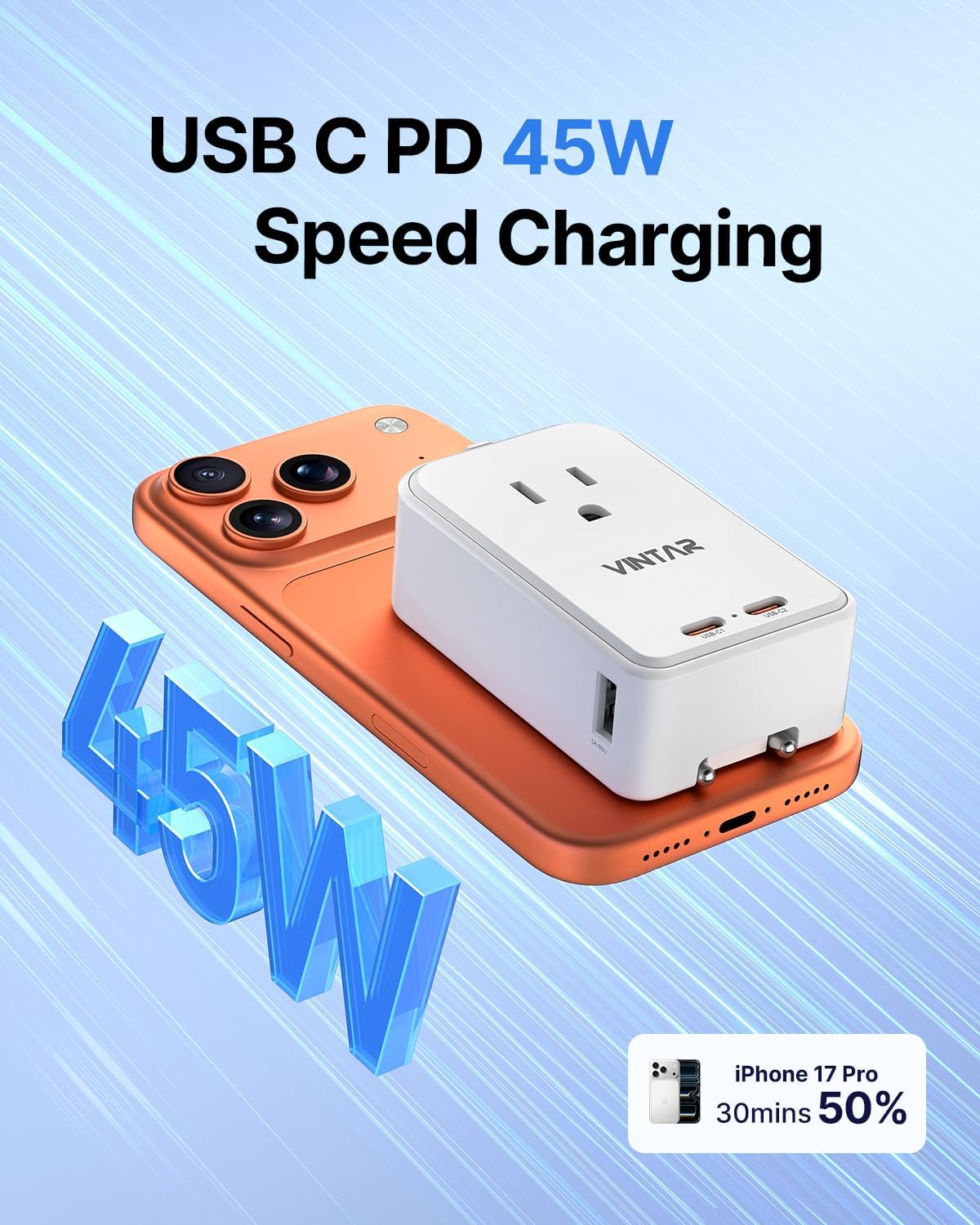 VINTAR 45W Universal Travel Adapter, Ultra Thin International Power Adapter