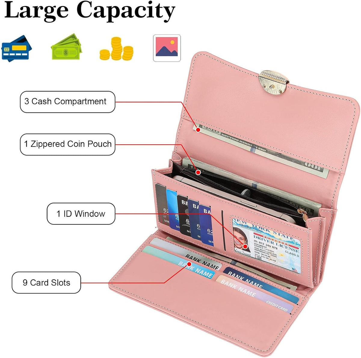 FALAN MULE Wallets for Women Trifold Wristlet Wallets Large Capacity RFID Blocking Ladies Purse Credit Card Holder
