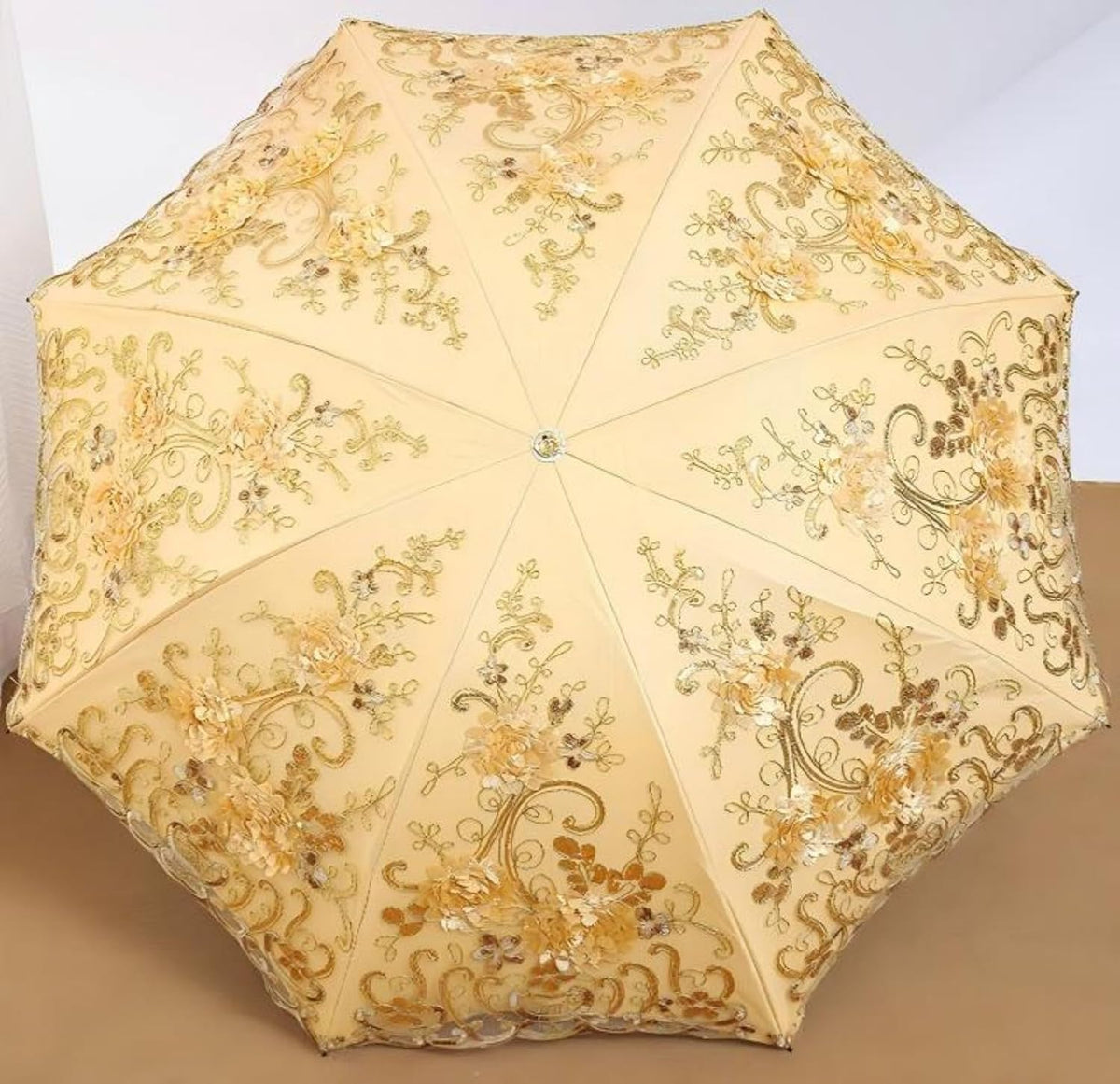 Foldable Lace Sun Parasol UPF 50+ UV Protection Flower Embroidery Vintage Umbrella