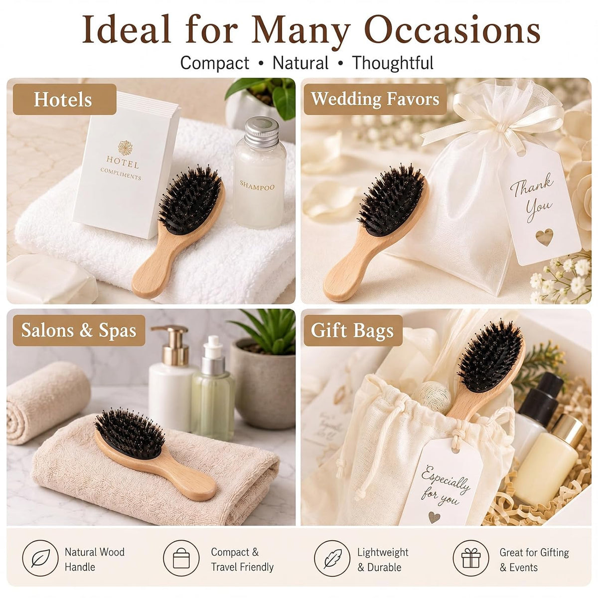 Tessco for you 12 Pcs Wood Hair Brush, Mini Boar Bristle Hair Brush Bulk