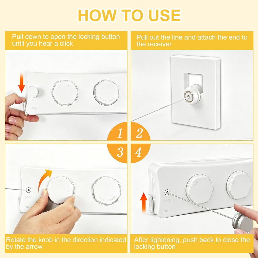 Retractable Clothesline Indoor & Outdoor, 16.7 Ft Non-Sagging Double Clothes Line, Retracting Heavy Duty Clothes Drying Laundry Line, Wall Mounted Stainless Steel Line (White, Dual Line)
