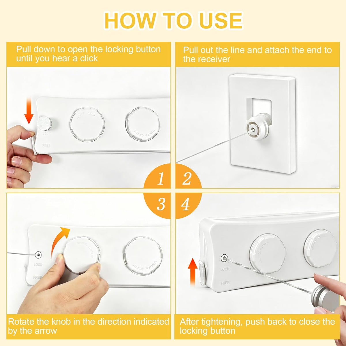 Retractable Clothesline Indoor & Outdoor, 16.7 Ft Non-Sagging Double Clothes Line, Retracting Heavy Duty Clothes Drying Laundry Line, Wall Mounted Stainless Steel Line (White, Dual Line)