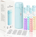 4 in 1 Travel Dispenser Bottle, Leakproof Travel Size Toiletries Holder, Refillable Portable Containers for Shampoo Lotion Conditioner Cream Transparent with Label (Blue)