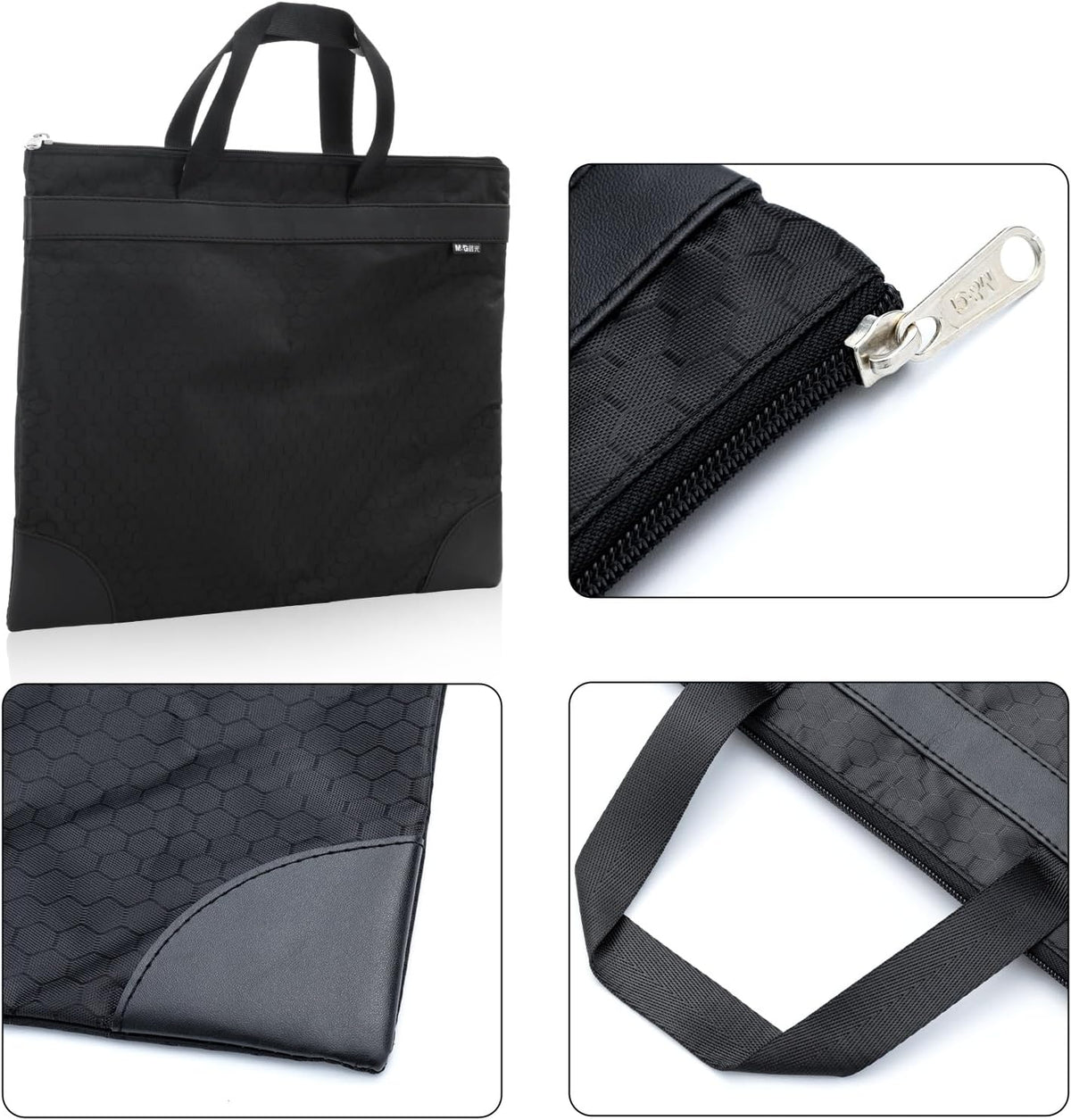 M&G 12x15 in Large Zipper Pouch with Handle, A4 Foldable Lightweight Waterproof Oxford Document Storage Bag, File Organizer for Office Travel Books Papers Filing Folder – 1 Pack (Black)