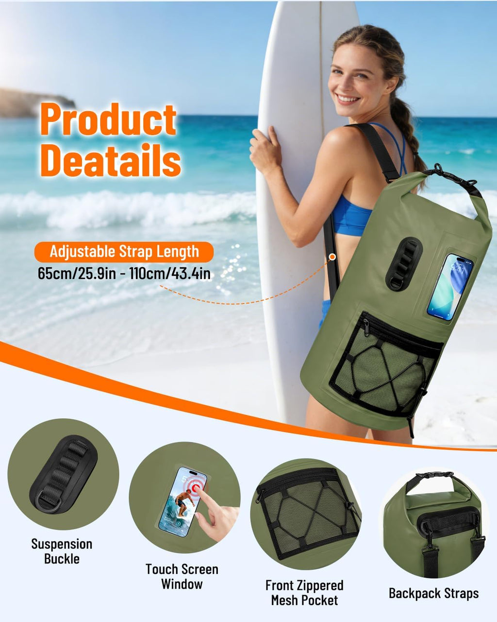 Waterproof Dry Bag Backpack with Waterproof Phone Case Storage Bag