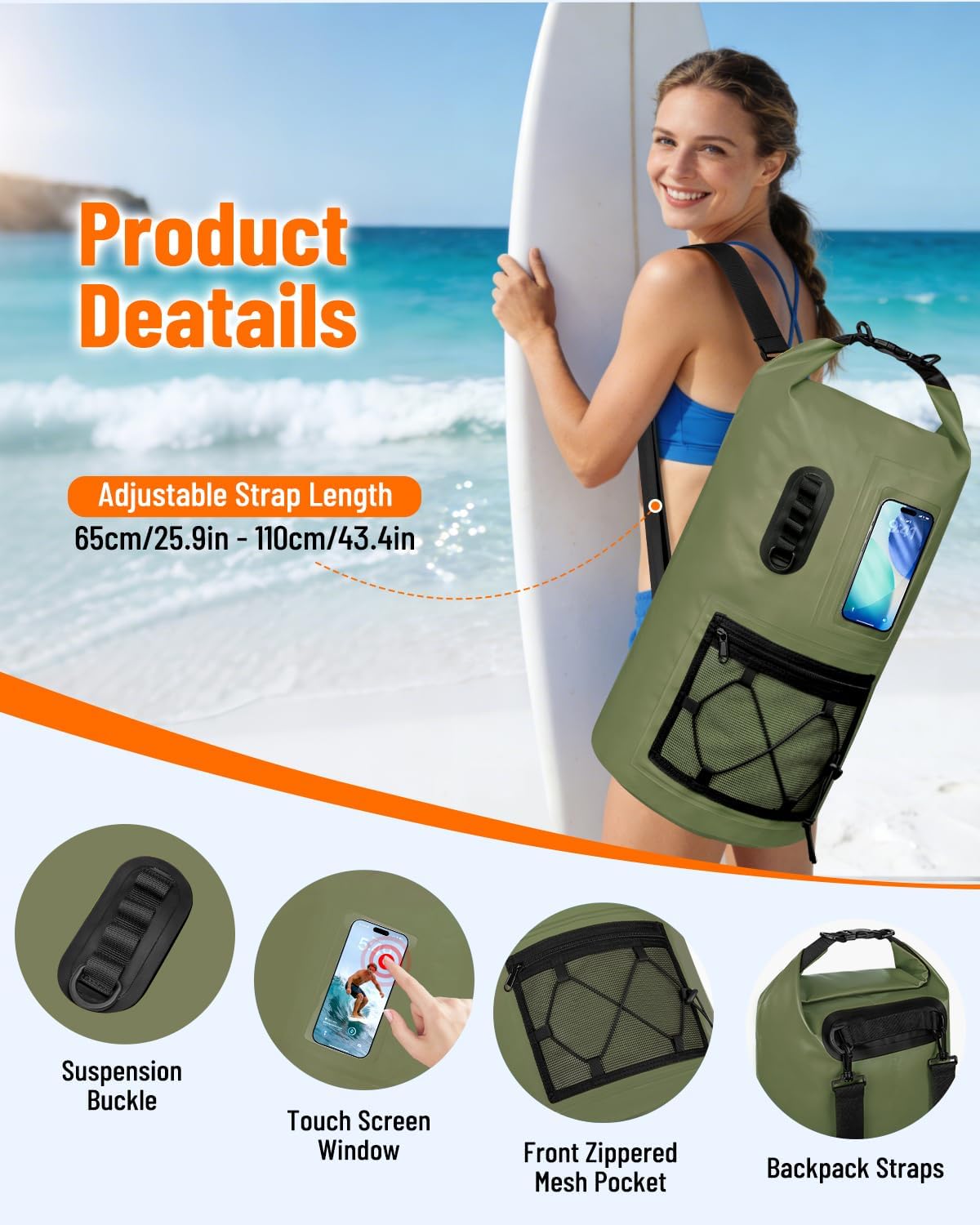 Waterproof Dry Bag Backpack with Waterproof Phone Case Storage Bag