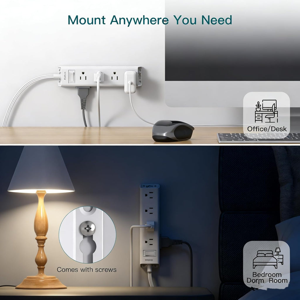 Addtam Short Extension Cord - 1FT Power Strip Surge Protector