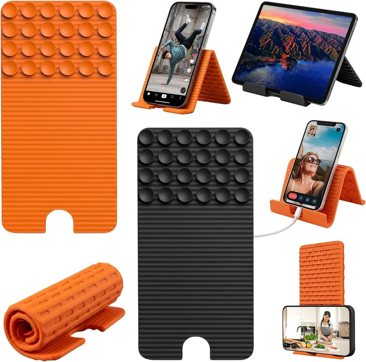 2pcs Airplane Phone Holder, Flexible Tablet Stand with 24 Suction Cups