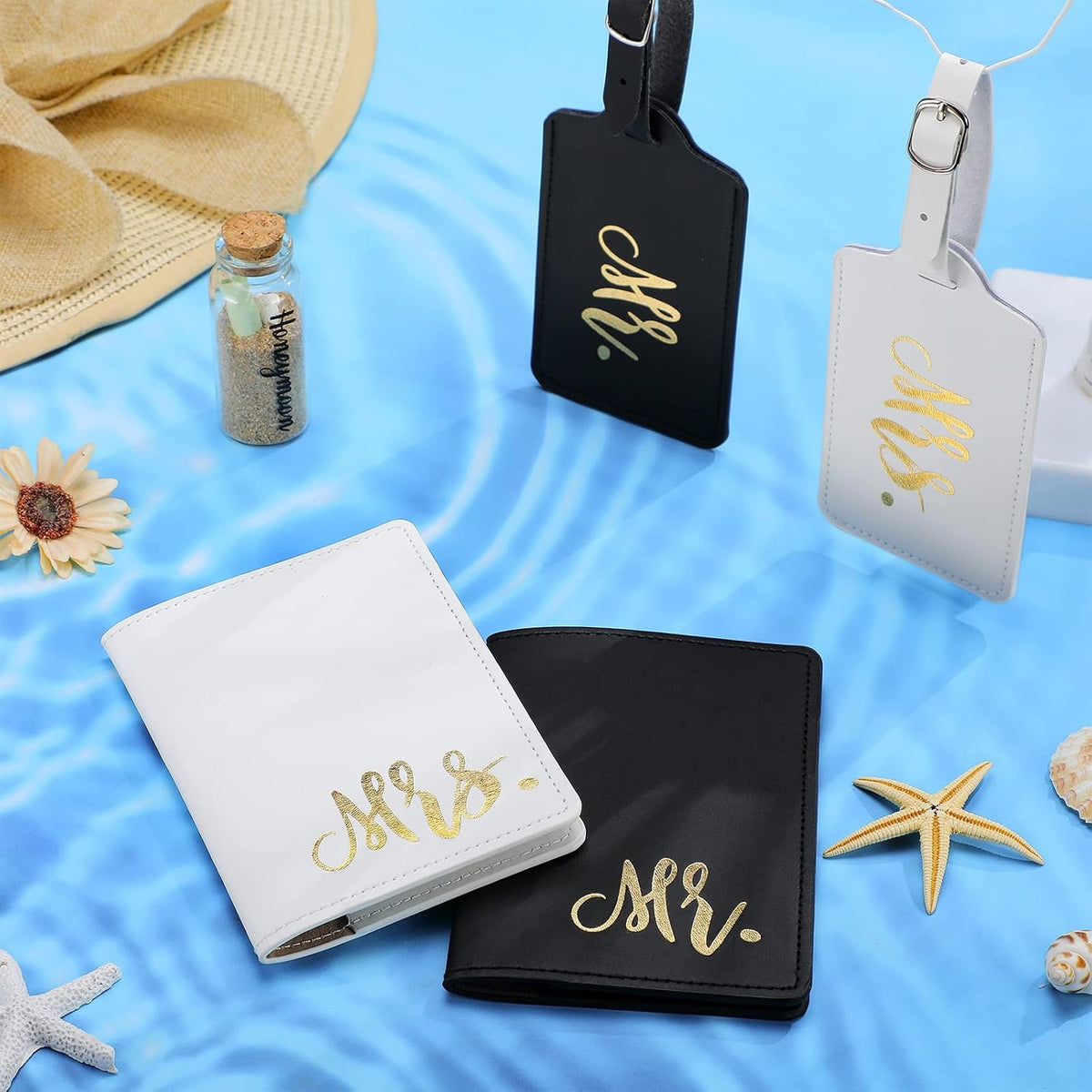 Saintrygo 5 Pcs Mr and Mrs Passport Holder Luggage Tags Honeymoon Set