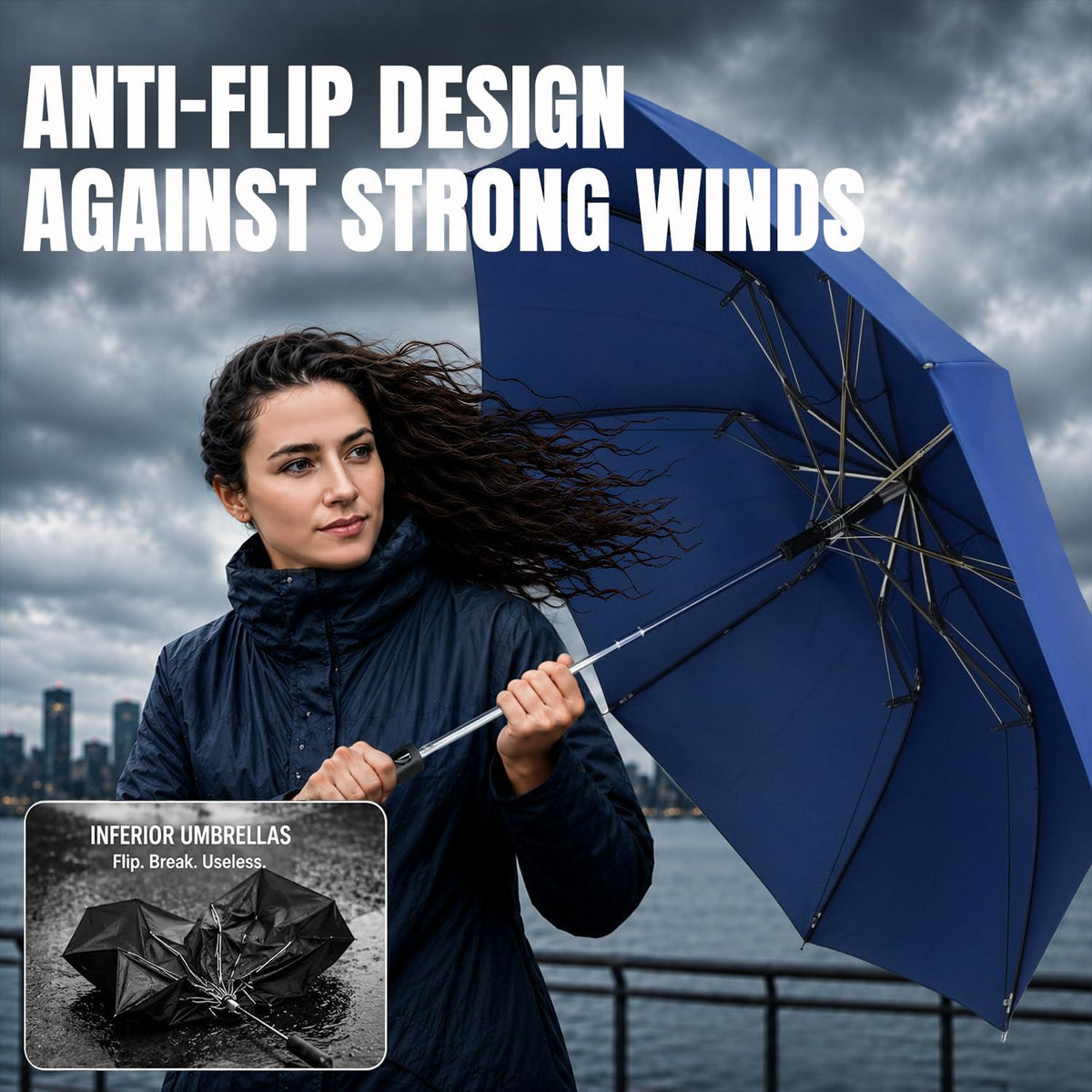 Collapsible Windproof Umbrella Travel - 42inch Auto Open & Manual Close