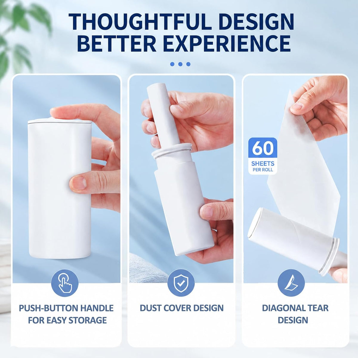 Mini Travel Lint Roller Strong Sticky for Pet Hair w/Dust Cover, 60 Sheets