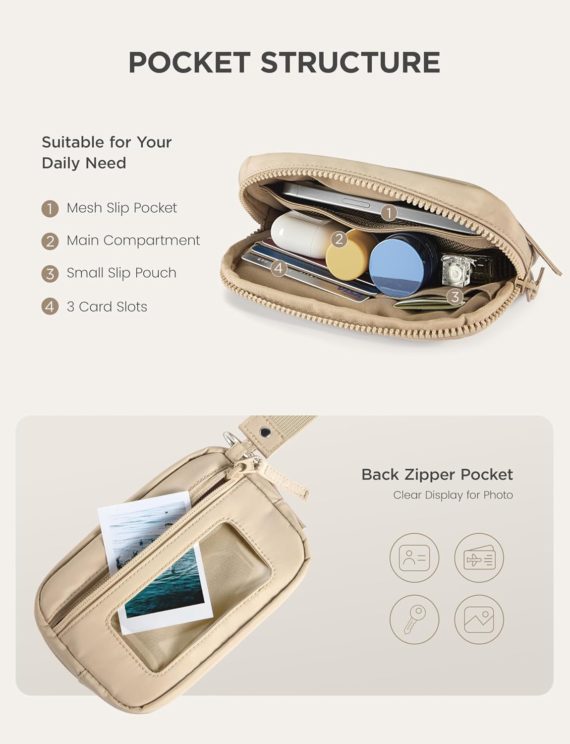 Uselike Womens Wallet Card Holder Purse with Zipper Quilted Phone Wallet RFID Blocking Small Wristlet Wallets for Everyday, Travel (Light Khaki)