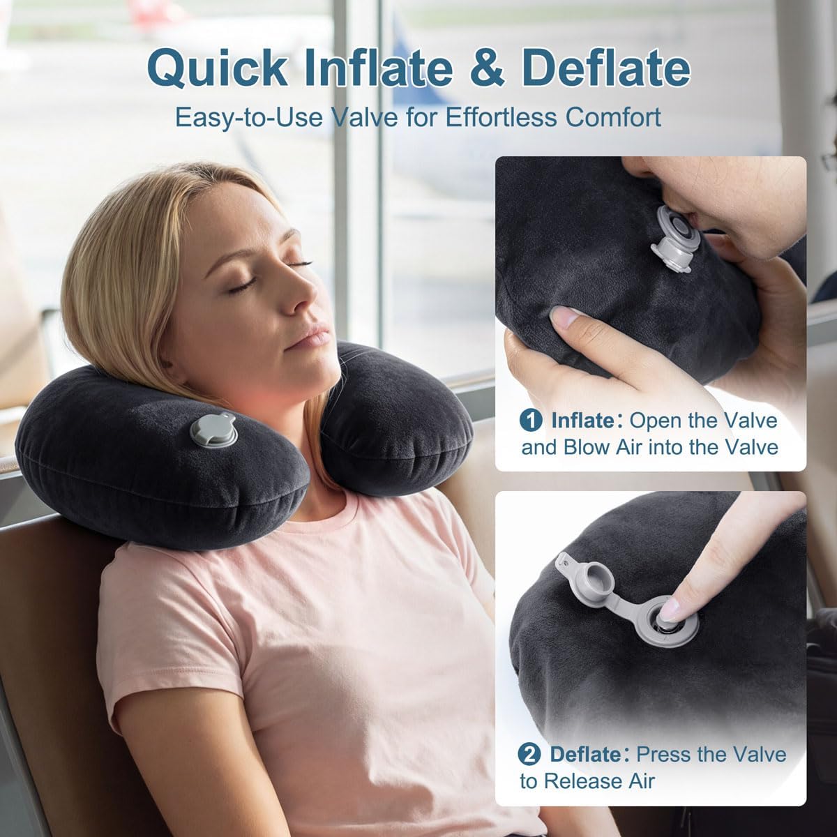 KAWAHOME Travel Blanket Airplane Compact Set with Neck Pillow, Eye Mask