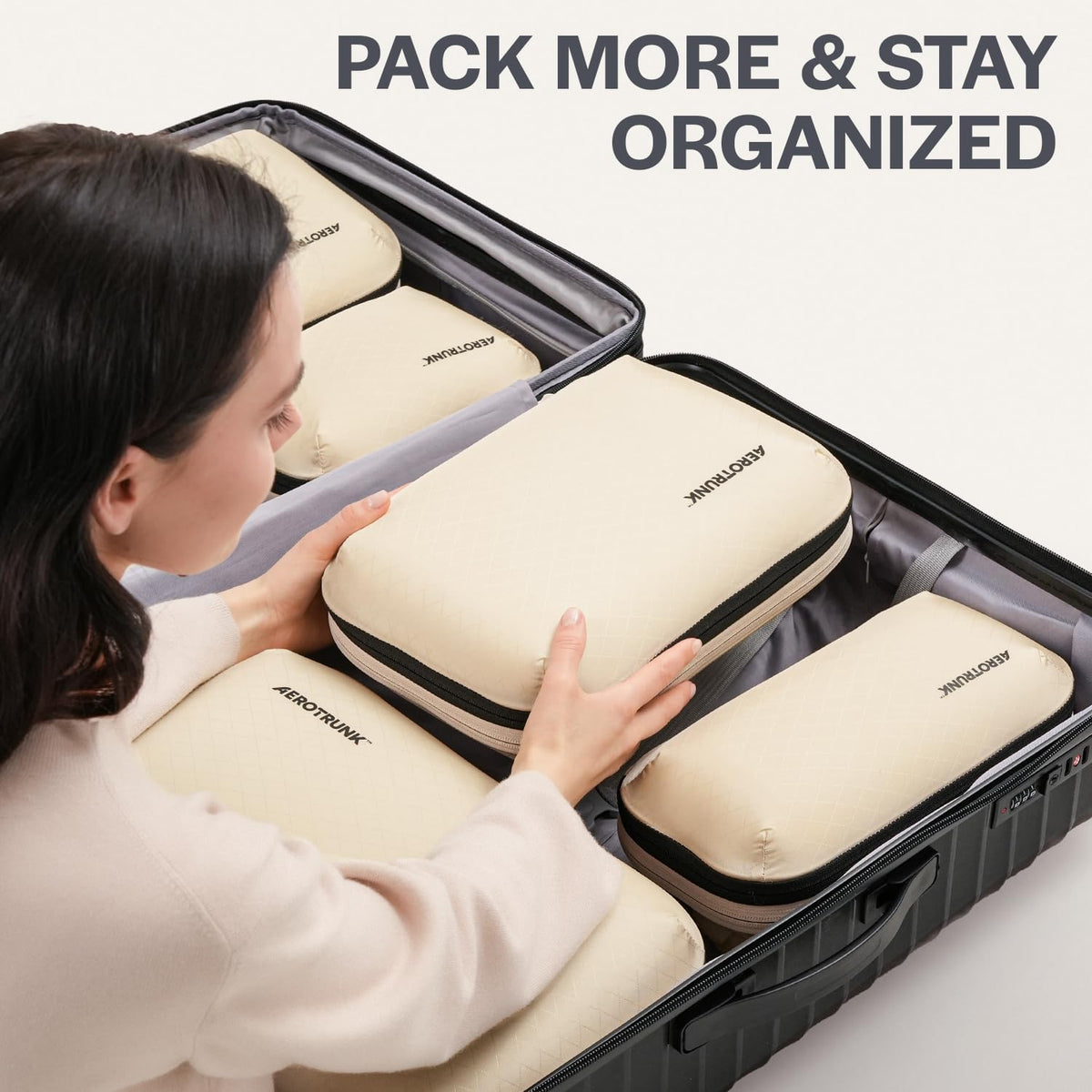 Aerotrunk Ultralight Compression Packing Cubes for Travel, 3-Pack, Black
