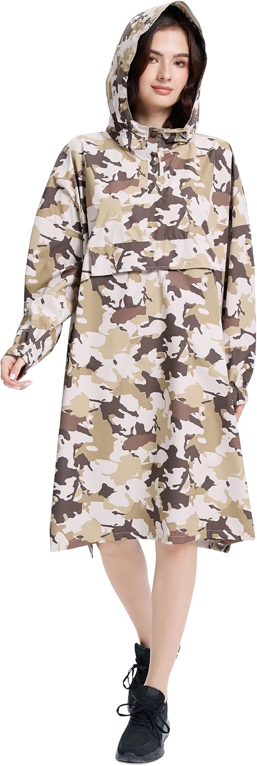 Fahsyee Rain Poncho for Women Adult Waterproof Jacket – Lightweight Packable Raincoat Jackets with Hood and Pockets