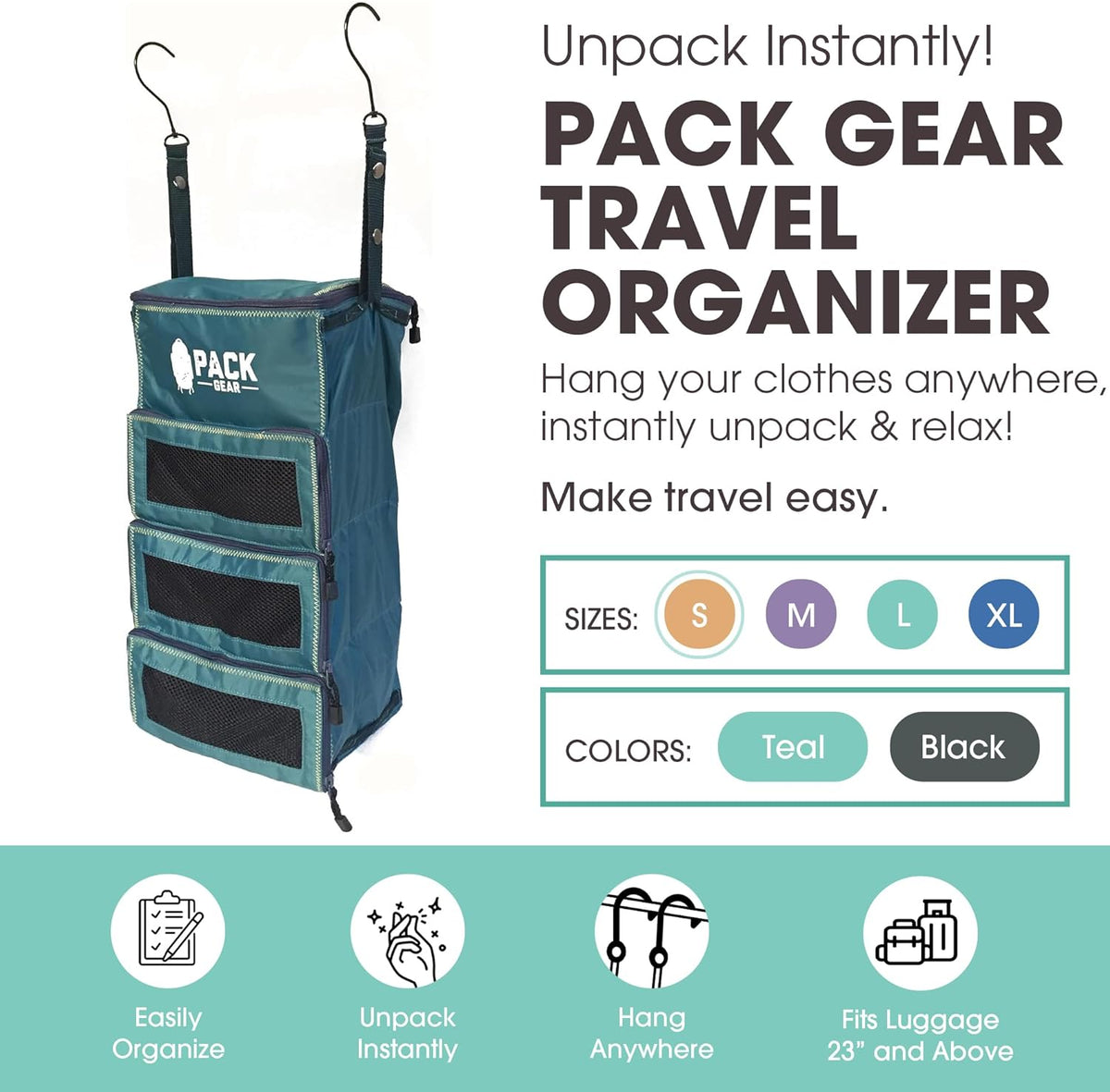 Pack Gear Small Hanging Carry-On Organizer with Mesh Windows, Green