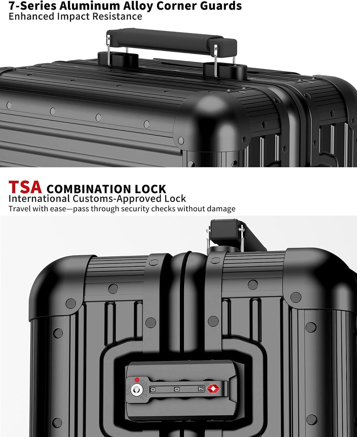 All Aluminum Carry On Luggage 20 inch Zipperless Suitcase,Black