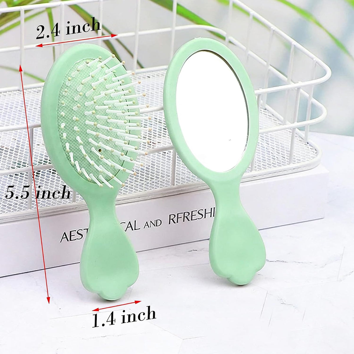 4 Pieces Mini Wet Hair Brush Hair Comb Set For Women Girls Kids Toddler Small Travel Hair Combs Brushes Handheld Mirror Set Hair Care Gift Sets Detangling Massage HairBrush with Air Cushion (Green)