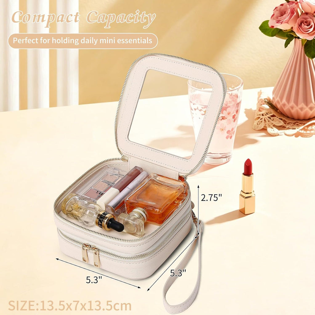 Pinkmik Double Layer Makeup Bag (Beige, 2-Layer MINI)