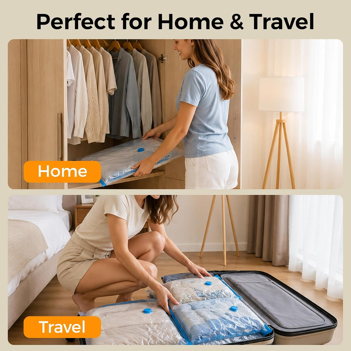 15 Pack Travel Vacuum Storage Bags with Rechargeable Cordless Pump, 3 Sizes