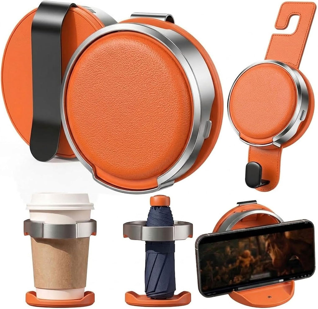 2026 New Foldable Car Door Cup Holder with Hook for Cups Phone Organizer,Orange：for Door：4 Pack,Multi-Functional Car Mount Folds to 3.94'' and Clips to Car Doors Without Tools