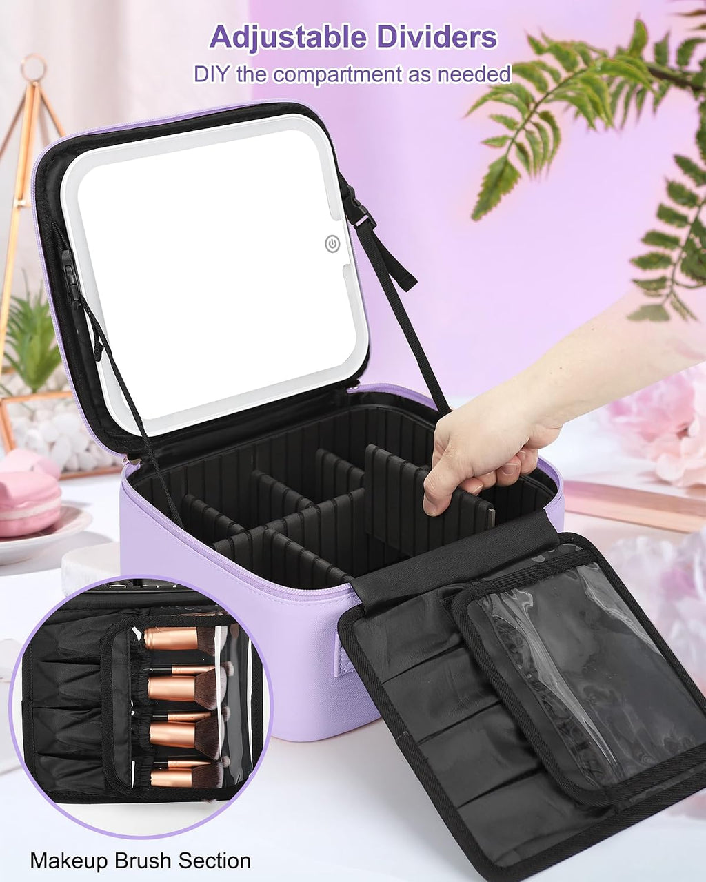 Relavel Initial Makeup Bag, Mothers Day Gifts for Mom, Birthday Gifts for Women, Makeup Case with LED Mirror, Monogram Cosmetic Bag Train Case, Personalized Gifts for Girls Friends Wife, Purple M