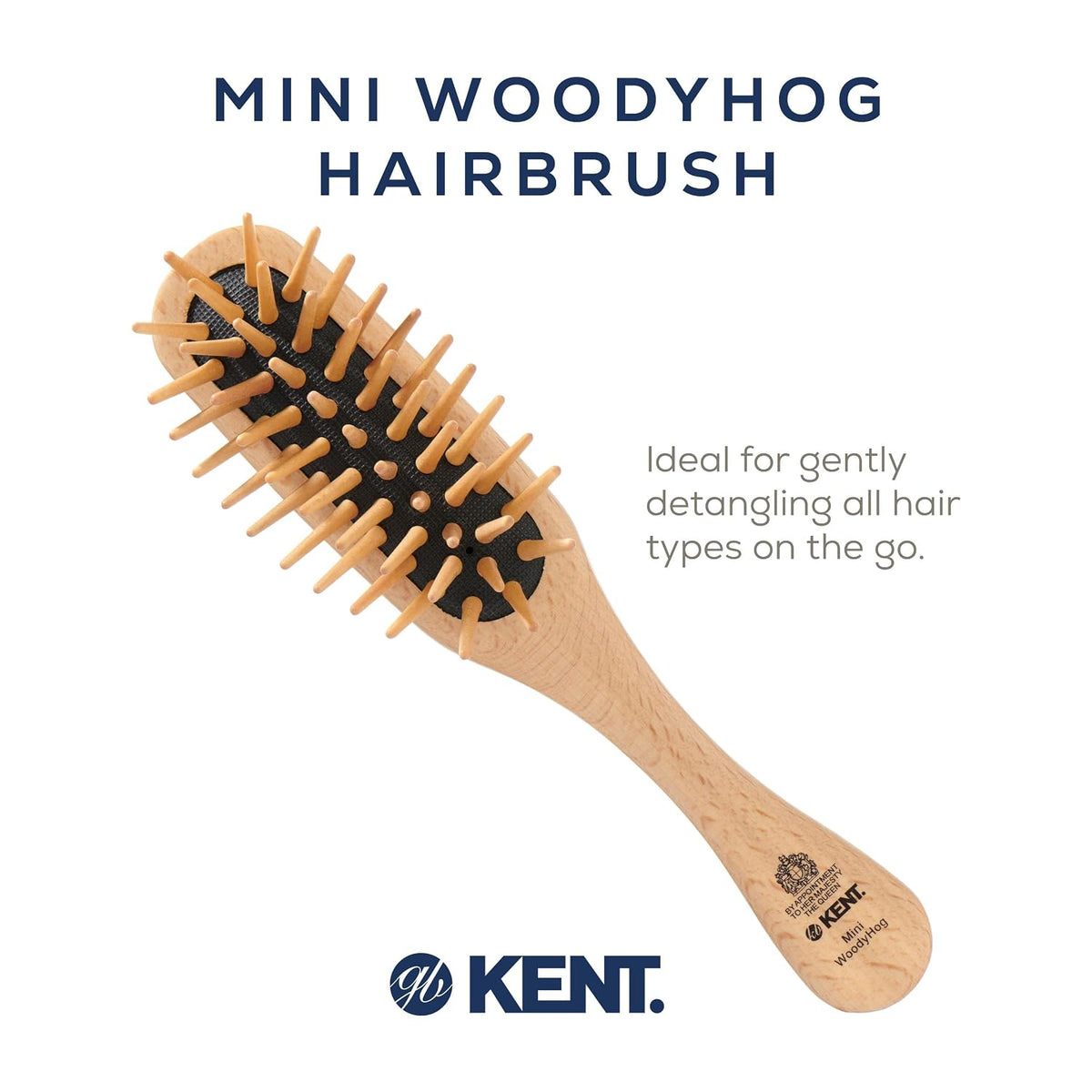 Kent KB MiniWoodyhog Travel Size Detangling Brush Beech-wood, Firm Rounded Wooden Bristles,Natural Cushion Detangler Wooden Hair Brush for Women Men and Kids Everyday Care,Made in England (Pack of 3)