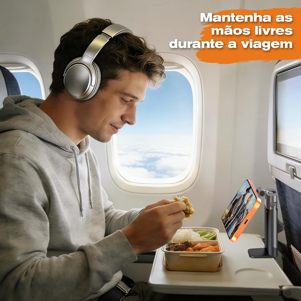 Travel Phone Holder for Airplane, 2-in-1 Clip & Magnetic Tripod Mount