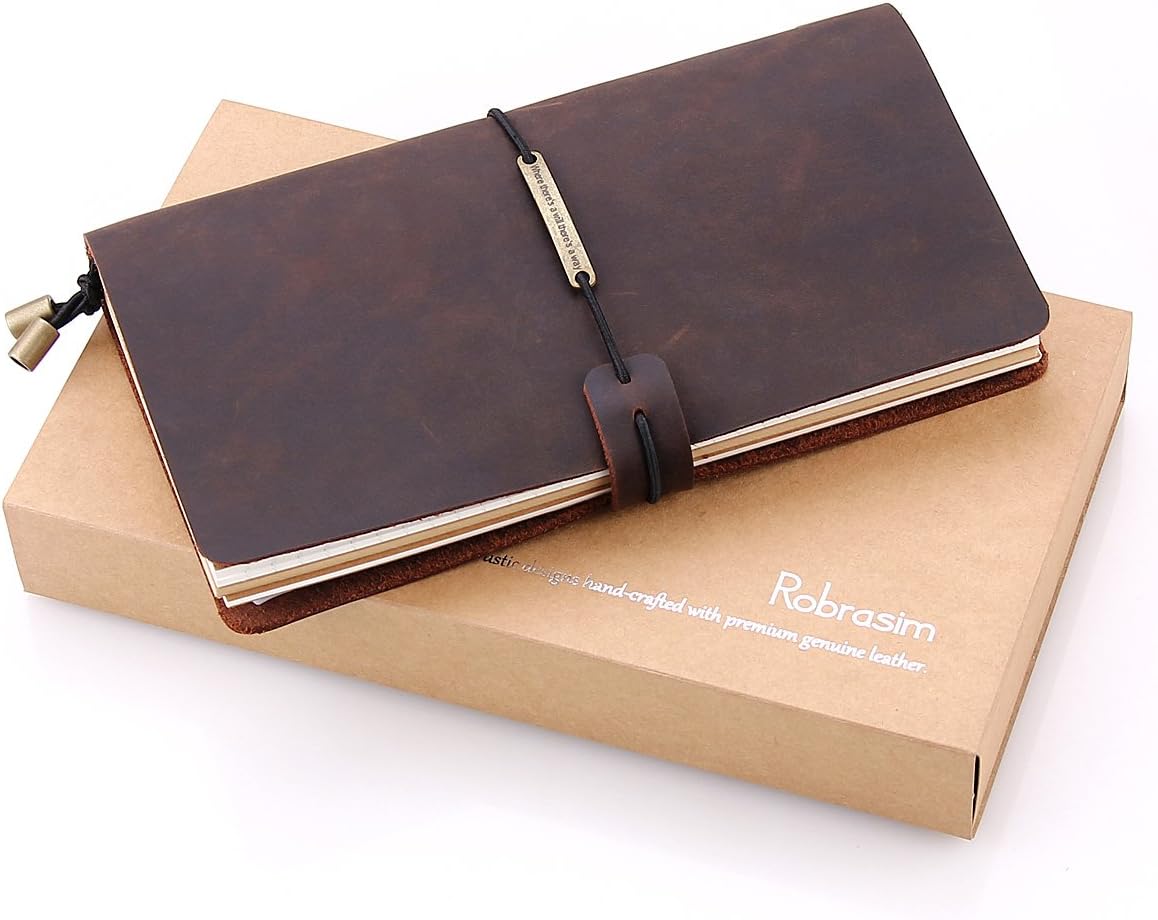 Robrasim Leather Writing Journal Notebook Refillable, Handmade Travelers Notebook for Men & Women, Perfect for Writing, Gifts, Travelers, Standard Size 8.5" x 4.5" Inches - Coffee