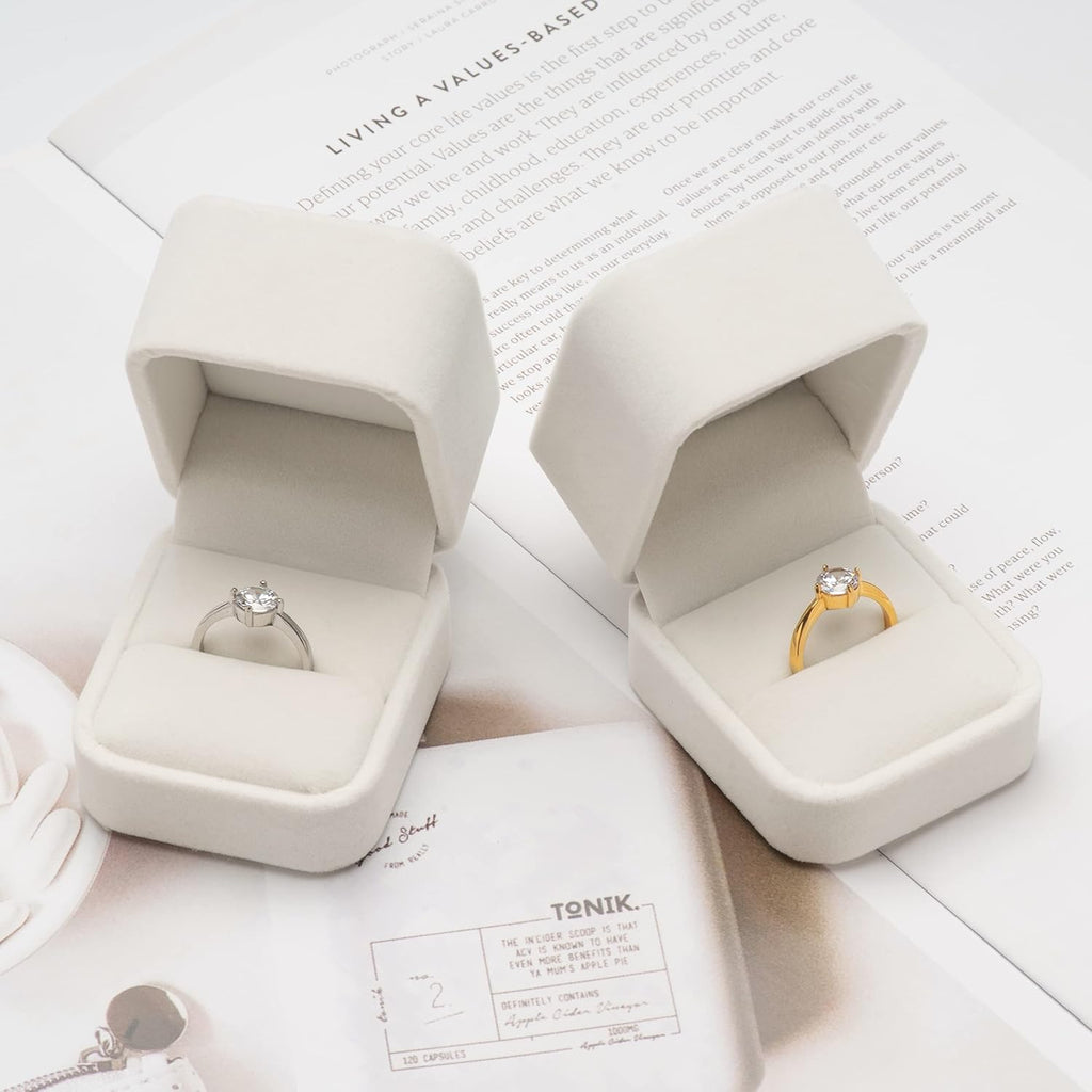 Velvet Single Ring Box Case Holder for Engagement Proposal Birthday Wedding,Jewelry Ring Gift Box Jewelry Packaging Box (White)