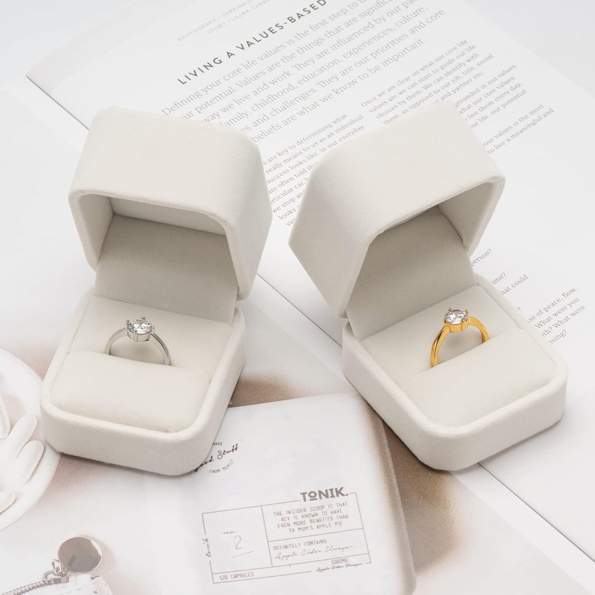 Velvet Single Ring Box Case Holder for Engagement Proposal Birthday Wedding,Jewelry Ring Gift Box Jewelry Packaging Box (White)