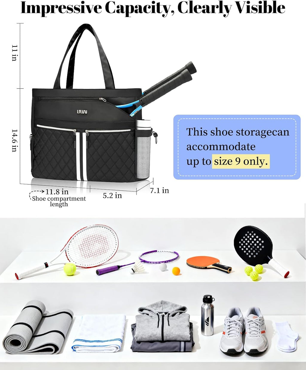 Tennis Bags for Women, Tennis Bag Holds 2 Rackets, Gym Bags with Ventilated Shoe Compartment, Suitable for Pickleball Tennis Badminton