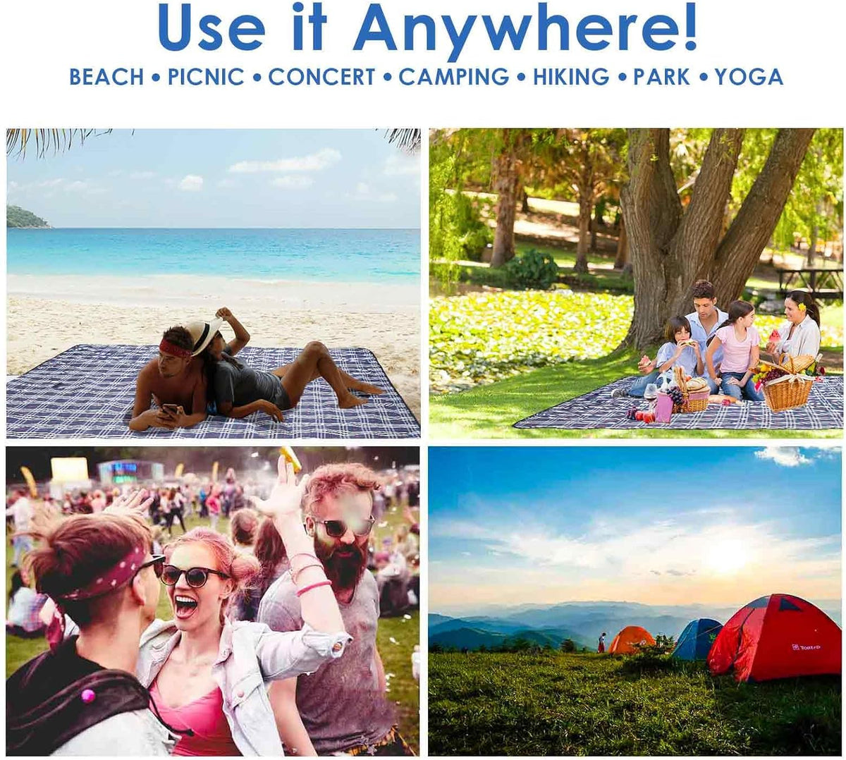 Picnic Beach Blanket, Sandfree Waterproof Outdoor Foldable Mat 80x60in