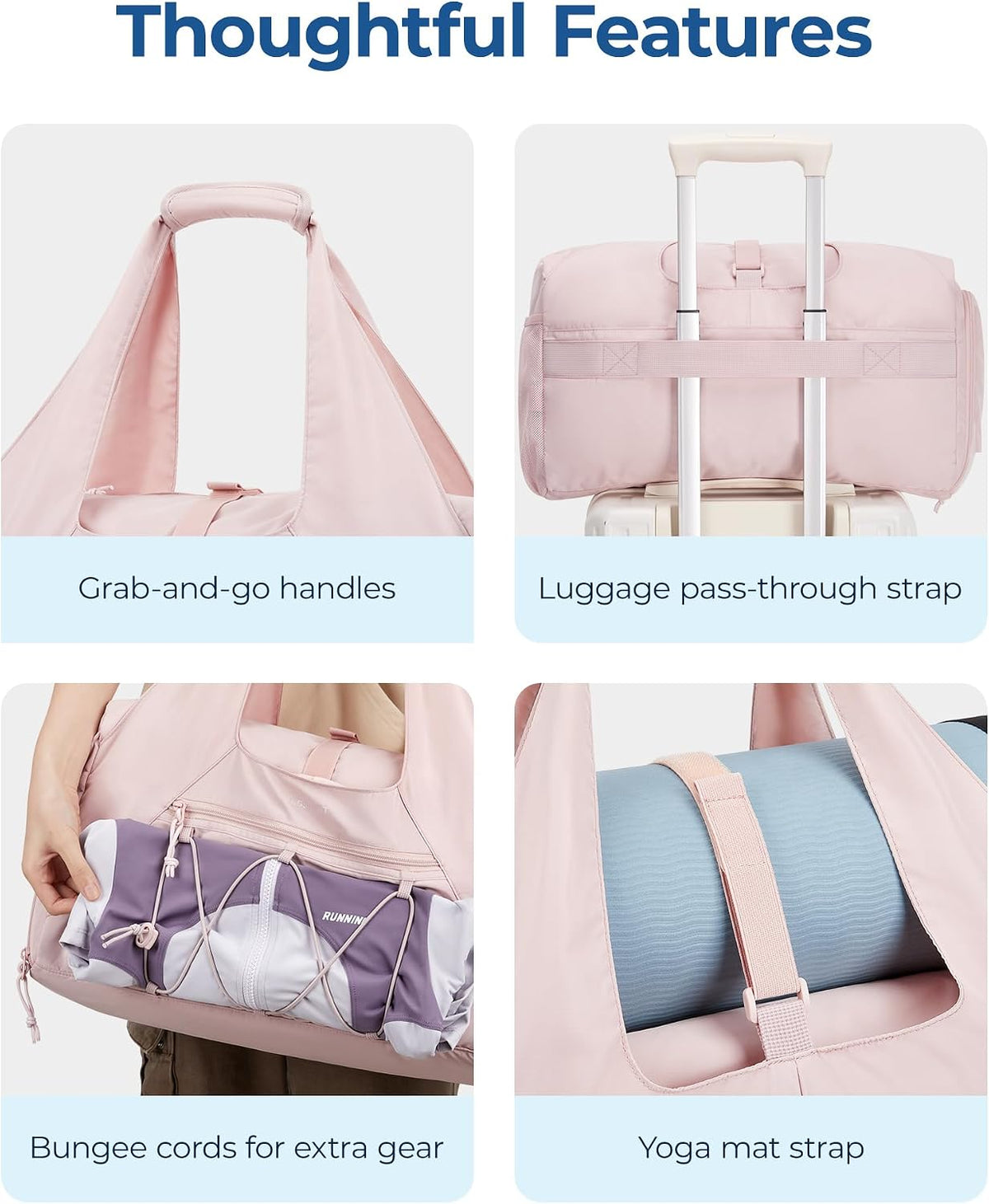 BAGSMART Gym Bag for Women, Lightweight Duffel with Shoe Compartment, Tote Bag with Wet Pocket for Yoga Travel, Camel