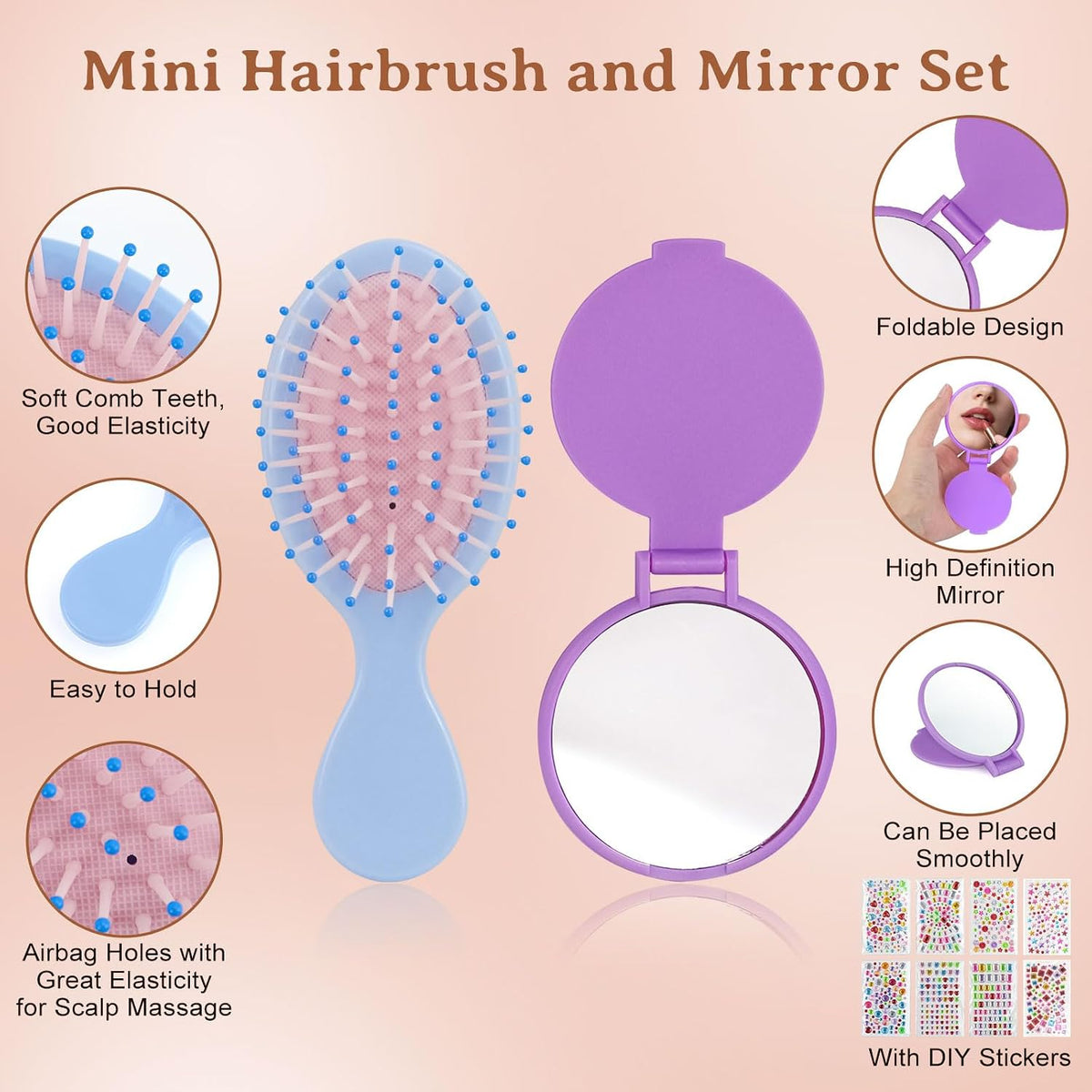 Hair Brush Bulk, 5-Color Mini Brush Bulk (10-PACK)