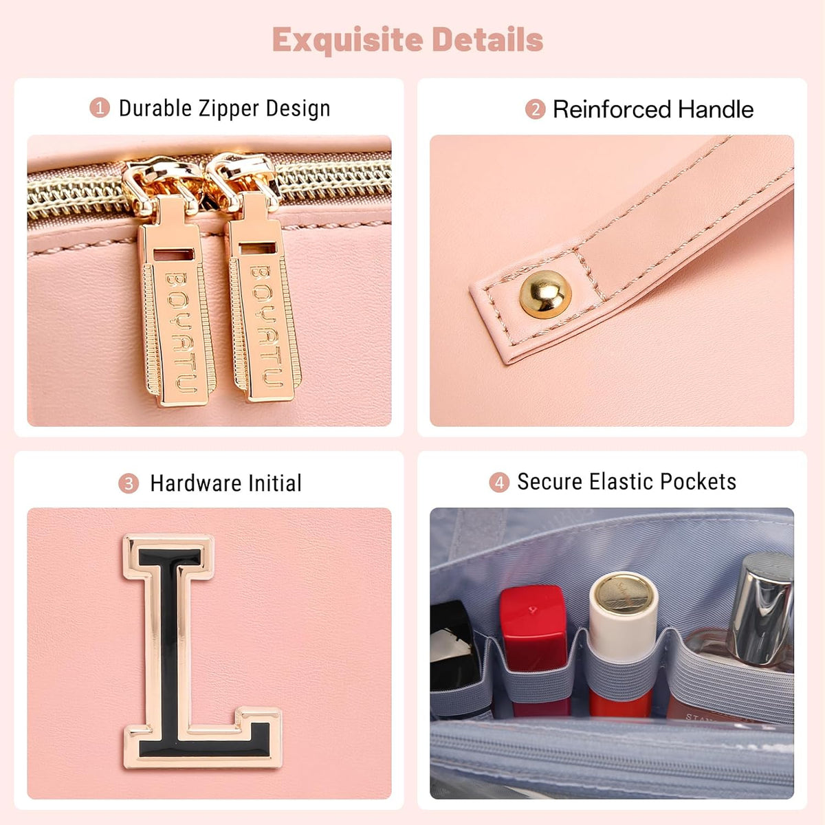 BOYATU Makeup Bag Gift for Women: 3-in-1 Travel Personalized Cosmetic Bag