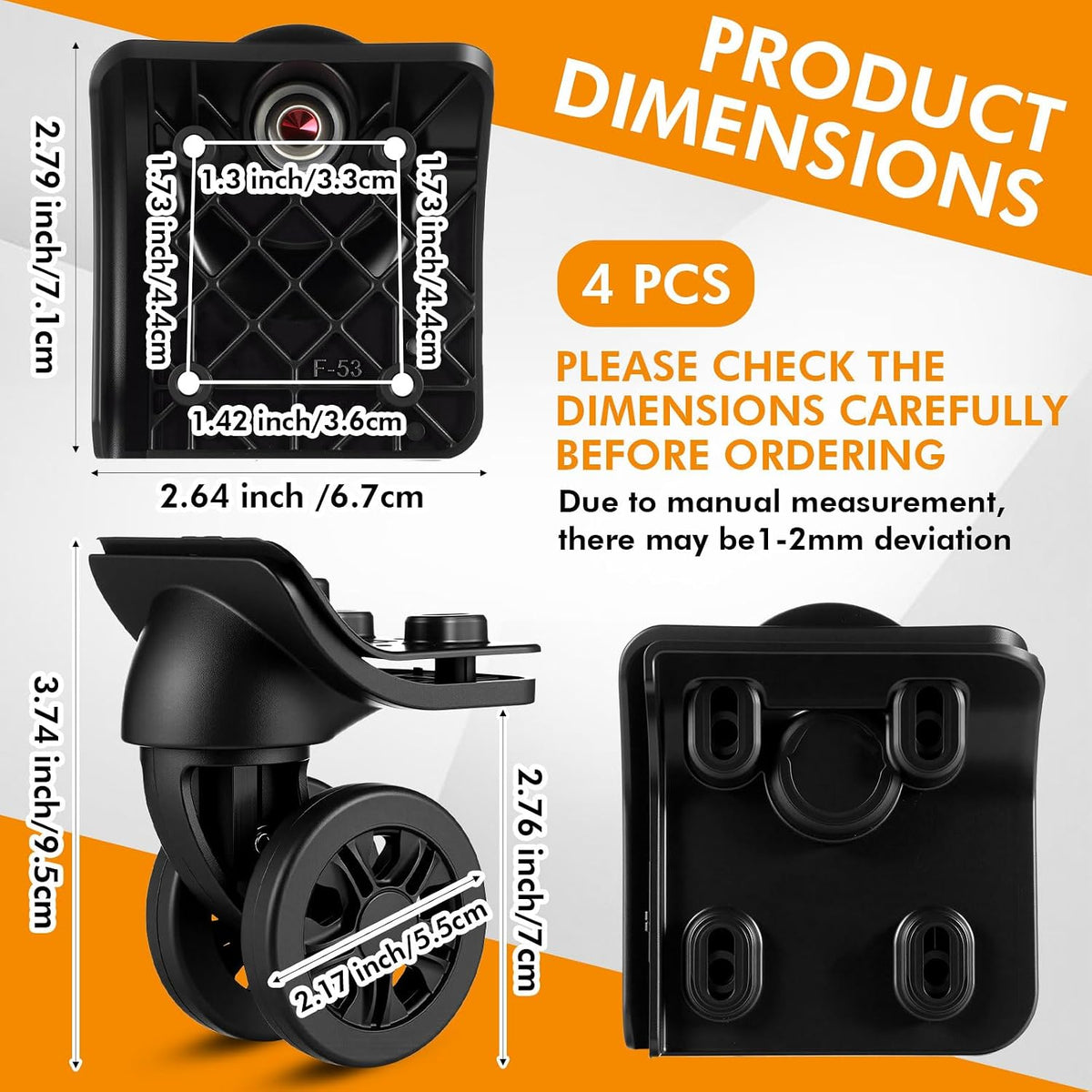 Shinylin 4 Pcs Luggage Suitcase Swivel Caster Wheel Replacement Parts Suitcase Repair Spinner with Screw Replacement, Left and Right Wheels Mute Bearing Swivel for Luggage