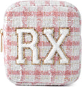 uekeboag Personalized Small Checkered Medicine Cosmetic Bag, Cute Plaid Pattern Chenille Letter Patch RX Drug Pouch with Zipper, Makeup Travel Gift Bag for Women and Girls (08 Pink Checkered)