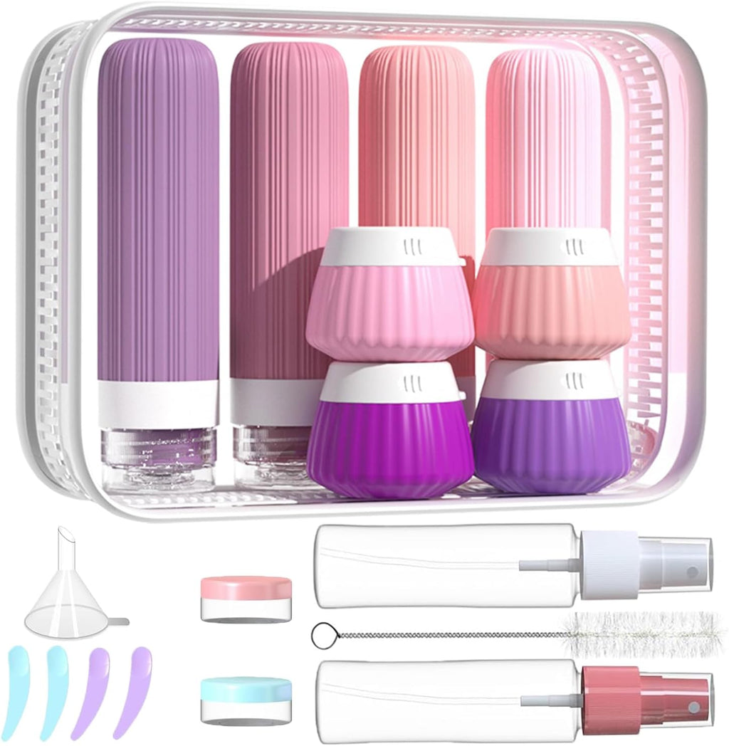 18Pack Travel Bottles for Toiletries TSA Approved Silicone Travel Containers for Toiletries, Leak Proof Refillable Liqus Shampoo And Conditioner travel Essentials toiletry Bottles (BPA Free)