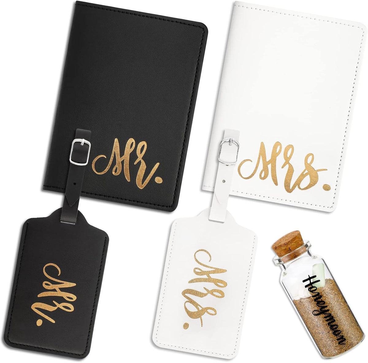 Saintrygo 5 Pcs Mr and Mrs Passport Holder Luggage Tags Honeymoon Set