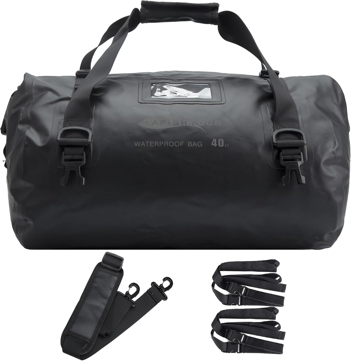 40L Waterproof Motorcycle Duffel Bag - Motorcycle Luggage Tail Bag with Straps for Back Seat - Roll Top Dry Bag for Kayaking, Rafting, Boating, Camping, Travel, Beach (Black)