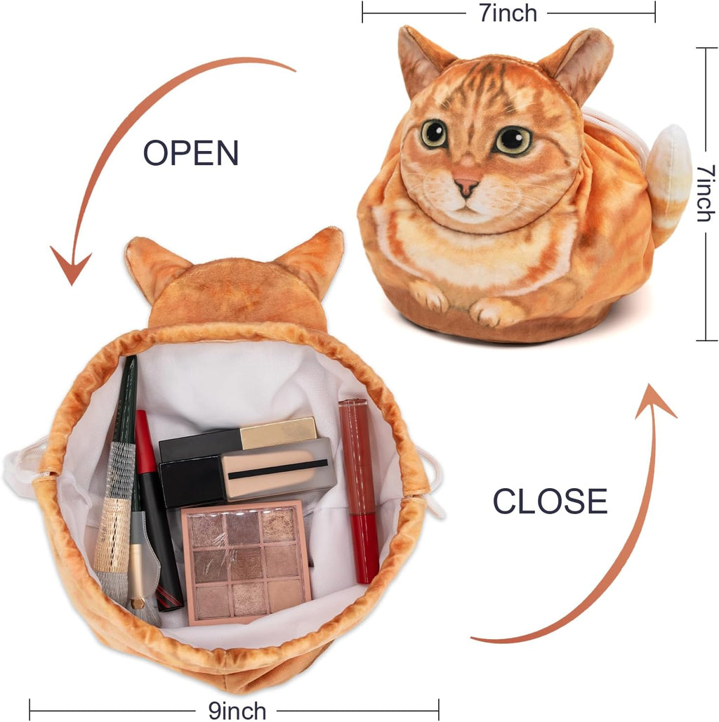 Drawstring Makeup Bag, Cute Cat Purses Wallet, Cat Lover Gifts for Women